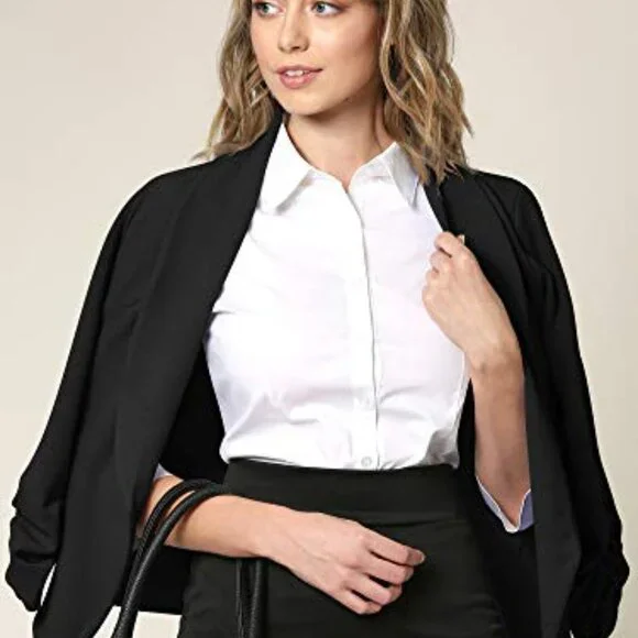 3/4 Sleeve Blazer Open Front Cardigan Jacket Work Office Chic Minimal